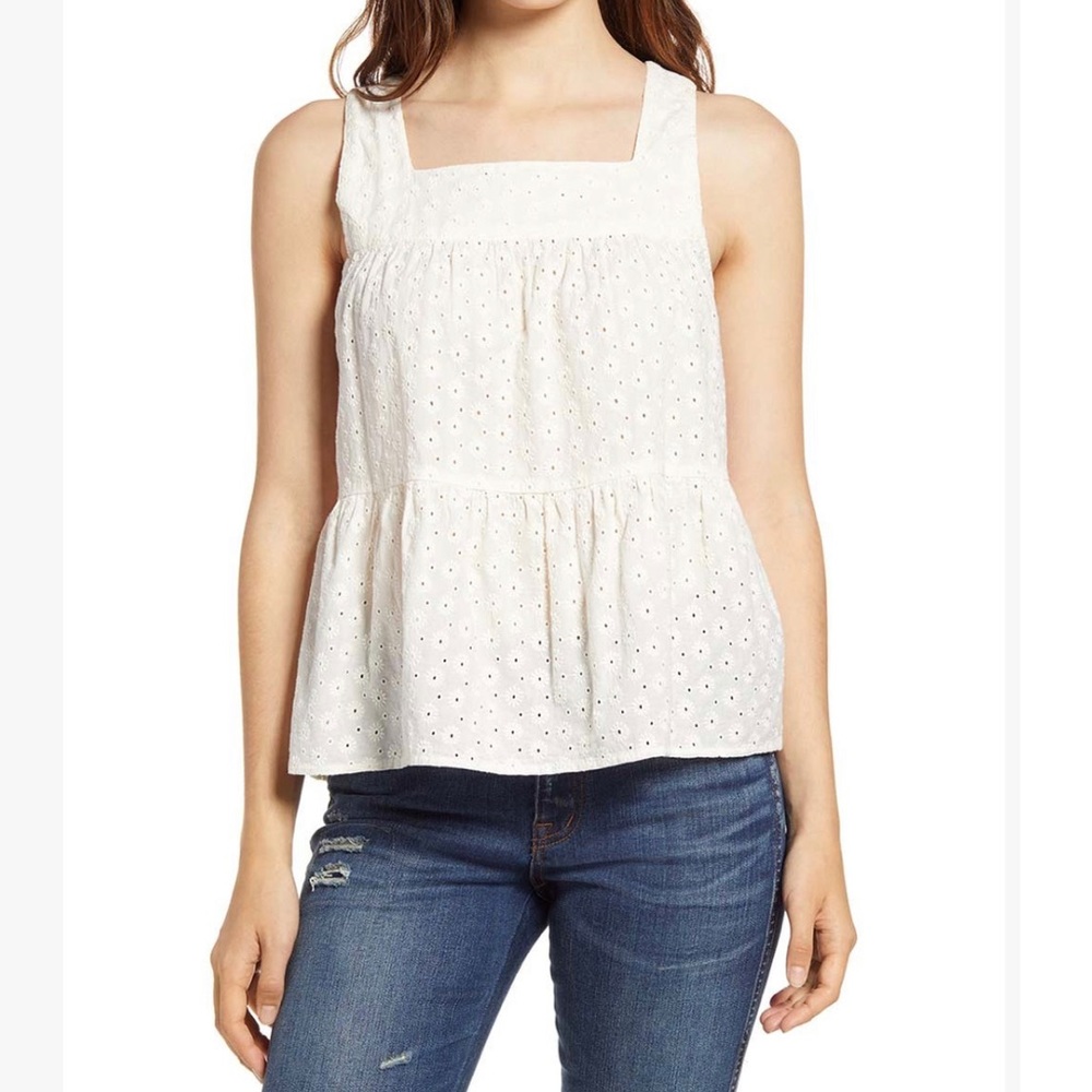 Maxwell-Lighthouse White Taylor Eyelet Accent Tank- Size L